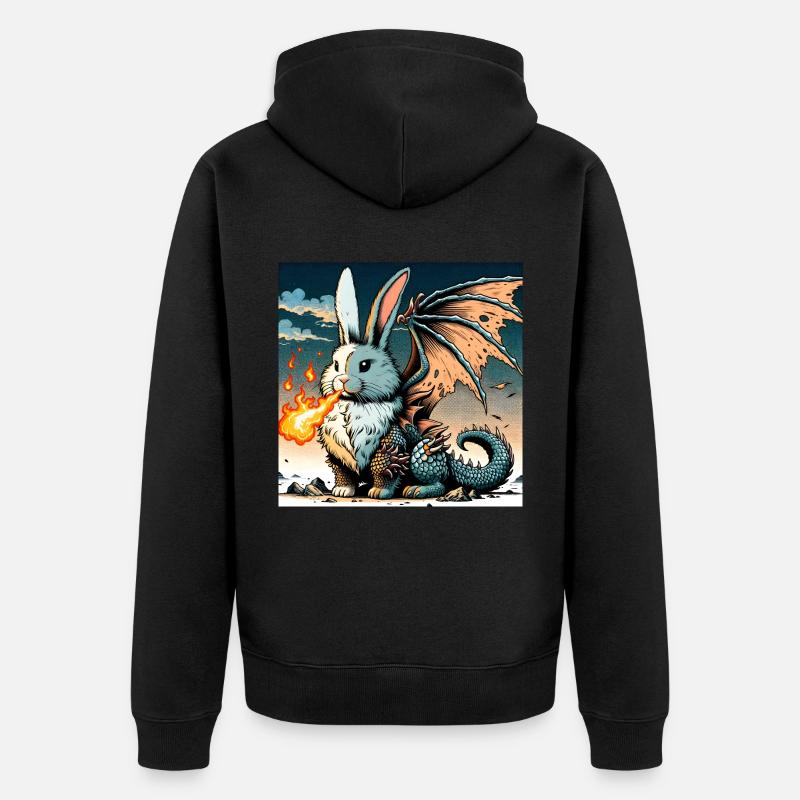 Feuerspeiender Hase Drache #01 - Unisex Premium Bio Zip Hoodie - Schwarz