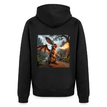 Feuerspeiender Hase Drache #17 - Unisex Premium Bio Zip Hoodie - Schwarz - Hinten - Nico (187cm)