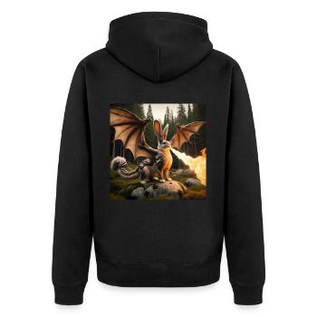Feuerspeiender Hase Drache #16 - Unisex Premium Bio Zip Hoodie - Schwarz - Hinten - Nico (187cm)