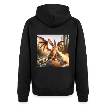 Feuerspeiender Hase Drache #12 - Unisex Premium Bio Zip Hoodie - Schwarz - Hinten - Nico (187cm)