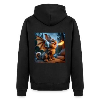 Feuerspeiender Hase Drache #18 - Unisex Premium Bio Zip Hoodie - Schwarz - Hinten - Nico (187cm)