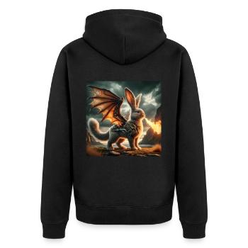 Feuerspeiender Hase Drache #03 - Unisex Premium Bio Zip Hoodie - Schwarz - Hinten - Nico (187cm)
