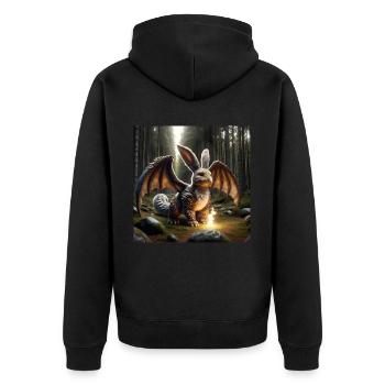 Feuerspeiender Hase Drache #15 - Unisex Premium Bio Zip Hoodie - Schwarz - Hinten - Nico (187cm)