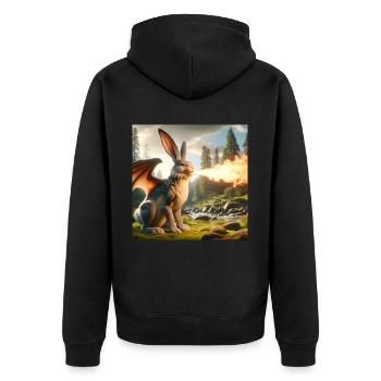 Feuerspeiender Hase Drache #08 - Unisex Premium Bio Zip Hoodie - Schwarz - Hinten - Nico (187cm)