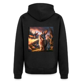 Feuerspeiender Hase Drache #26 - Unisex Premium Bio Zip Hoodie - Schwarz - Hinten - Nico (187cm)
