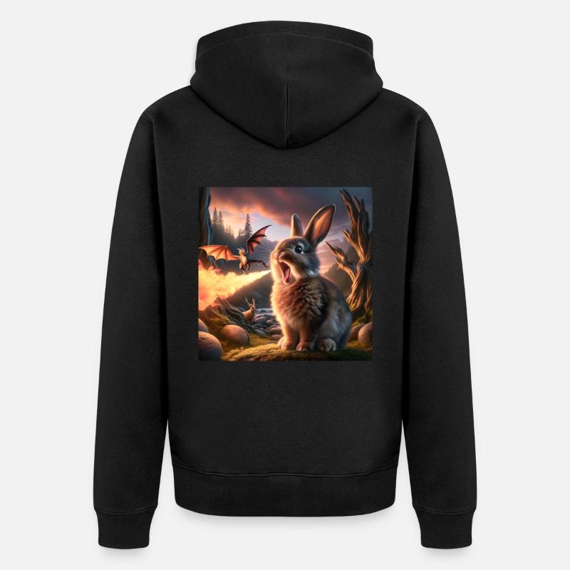 Feuerspeiender Hase Drache #26 - Unisex Premium Bio Zip Hoodie - Schwarz