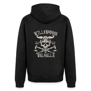 Walhalla Totenkopf - Unisex Premium Bio Zip Hoodie - Schwarz - Hinten - Nico (187cm)