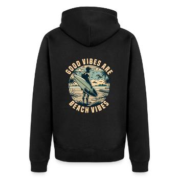 Surfen Surfer Sommer Palmen Strand Sonne Urlaub - Unisex Premium Bio Zip Hoodie - Schwarz - Hinten - Nico (187cm)