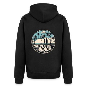 Meet Me At The Beach Surfer Spruch Zitat - Unisex Premium Bio Zip Hoodie - Schwarz - Hinten - Nico (187cm)