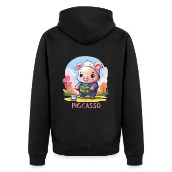 Pigcasso Lustiges Schwein Maler Kunstliebhaber - Unisex Premium Bio Zip Hoodie - Schwarz - Hinten - Nico (187cm)