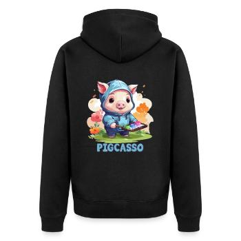Pigcasso Lustiges Schwein Maler Kunstliebhaber - Unisex Premium Bio Zip Hoodie - Schwarz - Hinten - Nico (187cm)