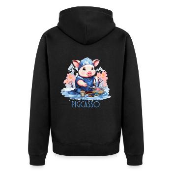 Pigcasso Lustiges Schwein Maler Kunstliebhaber - Unisex Premium Bio Zip Hoodie - Schwarz - Hinten - Nico (187cm)