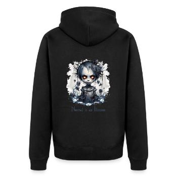 Gothic Girl Spruch Normal is an Illusion - Unisex Premium Bio Zip Hoodie - Schwarz - Hinten - Nico (187cm)