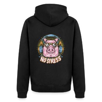 Cochon avec des écouteurs Drôle de dicton PAS DE STRESS - Veste à capuche bio Premium Unisexe - noir - Dos - Nico (187cm)