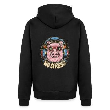 Cochon avec des écouteurs Drôle de dicton PAS DE STRESS - Veste à capuche bio Premium Unisexe - noir - Dos - Nico (187cm)