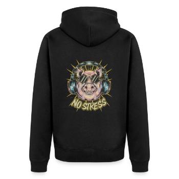 Cochon avec des écouteurs Drôle de dicton PAS DE STRESS - Veste à capuche bio Premium Unisexe - noir - Dos - Nico (187cm)
