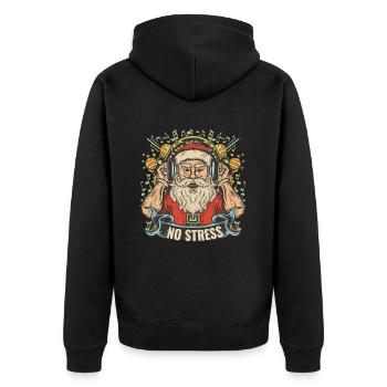 Santa Claus with headphones saying NO STRESS - Unisex Premium Organic Zip Hoodie - black - Back - Nico (187cm)