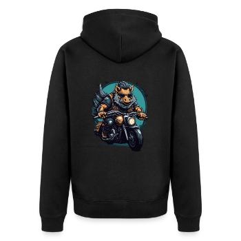 Rasendes Wildschwein - Unisex Premium Bio Zip Hoodie - Schwarz - Hinten - Nico (187cm)