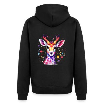 Süsses buntes Reh - Unisex Premium Bio Zip Hoodie - Schwarz - Hinten - Nico (187cm)