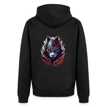 WolfCat - Unisex Premium Bio Zip Hoodie - Schwarz - Hinten - Nico (187cm)