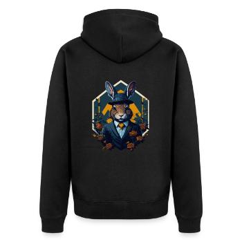 Lapin avec chapeau melon et costume - Veste à capuche bio Premium Unisexe - noir - Dos - Nico (187cm)