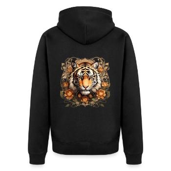 Tiger Illustration - Unisex Premium Bio Zip Hoodie - Schwarz - Hinten - Nico (187cm)