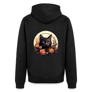 Süße Katze mit Blumen Tiermotiv Katzenliebhaber - Unisex Premium Bio Zip Hoodie - Schwarz - Hinten - Nico (187cm)