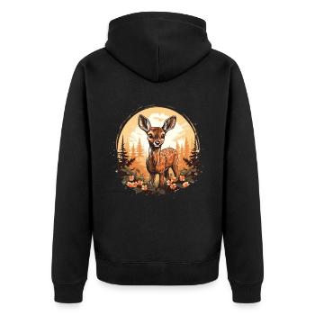 Cerf mignon avec des fleurs Animal Motif fauve - Veste à capuche bio Premium Unisexe - noir - Dos - Nico (187cm)