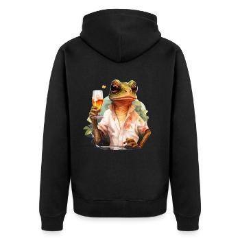 Cooler Frosch Frösche Lustige Tiere - Unisex Premium Bio Zip Hoodie - Schwarz - Hinten - Nico (187cm)