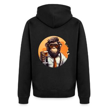 Cooler Affe mit Getränk Lustige Tiere Schimpanse - Unisex Premium Bio Zip Hoodie - Schwarz - Hinten - Nico (187cm)