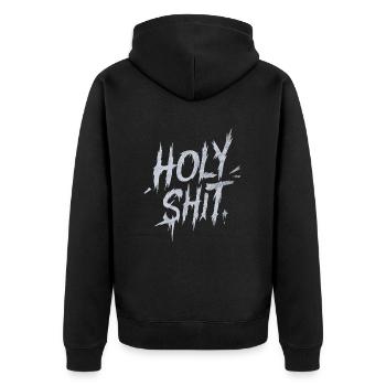 Holy Shit Naughty Funny Sayings - Unisex Premium Organic Zip Hoodie - black - Back - Nico (187cm)