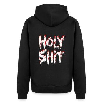 Holy Shit Naughty Funny Sayings - Unisex Premium Organic Zip Hoodie - black - Back - Nico (187cm)
