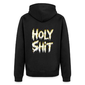 Holy Shit Naughty Funny Sayings - Unisex Premium Organic Zip Hoodie - black - Back - Nico (187cm)