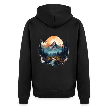 Berglandschaft Berge Berg Natur Wandern - Unisex Premium Bio Zip Hoodie - Schwarz - Hinten - Nico (187cm)