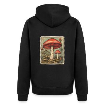 Vintage Postage Stamp with Mushrooms - Unisex Premium Organic Zip Hoodie - black - Back - Nico (187cm)