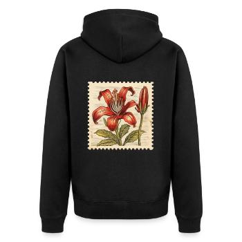 Vintage Briefmarke Rote Blume - Unisex Premium Bio Zip Hoodie - Schwarz - Hinten - Nico (187cm)