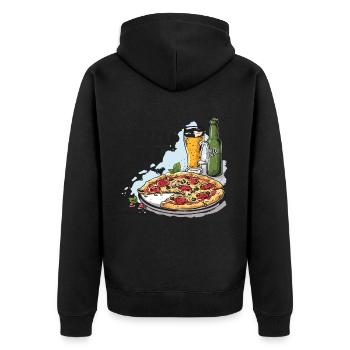 Pizza et bière Nourriture Alcool Dictons drôles - Veste à capuche bio Premium Unisexe - noir - Dos - Nico (187cm)