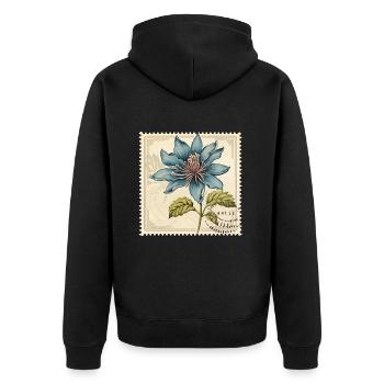 Timbre-poste Vintage fleur de Turquoise - Veste à capuche bio Premium Unisexe - noir - Dos - Nico (187cm)