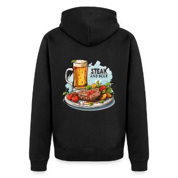 Steak And Beer Eating Alcohol Funny Sayings - Unisex Premium Organic Zip Hoodie - black - Back - Nico (187cm)