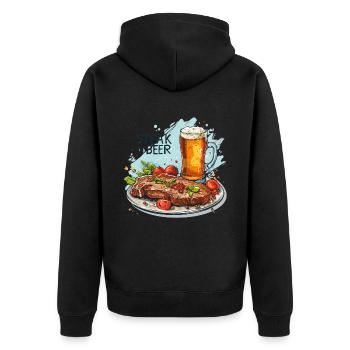 Steak And Beer Eating Alcohol Funny Sayings - Unisex Premium Organic Zip Hoodie - black - Back - Nico (187cm)