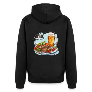 Steak And Beer Eating Alcohol Funny Sayings - Unisex Premium Organic Zip Hoodie - black - Back - Nico (187cm)