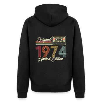 50e anniversaire 1974 Millésime 2024 - Veste à capuche bio Premium Unisexe - noir - Dos - Nico (187cm)