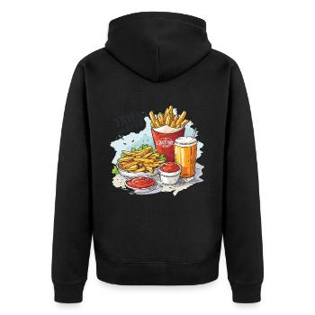 Fries And Beer Essen Alkohol Lustige Sprüche - Unisex Premium Bio Zip Hoodie - Schwarz - Hinten - Nico (187cm)
