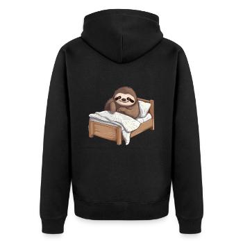 Faultier im Bett Offizielles Schlafshirt - Unisex Premium Bio Zip Hoodie - Schwarz - Hinten - Nico (187cm)