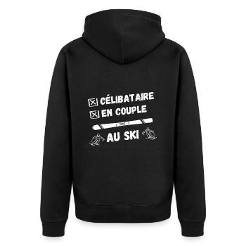 Célibataire, en couple, au ski - Veste à capuche bio Premium Unisexe - noir - Dos - Nico (187cm)