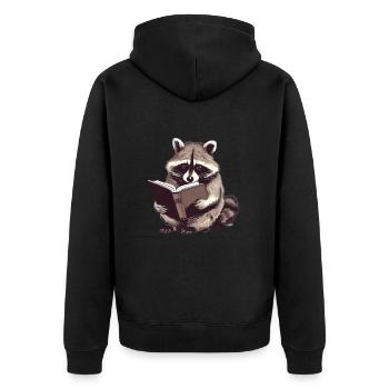 Lesender Waschbär mit Buch - Unisex Premium Bio Zip Hoodie - Schwarz - Hinten - Nico (187cm)
