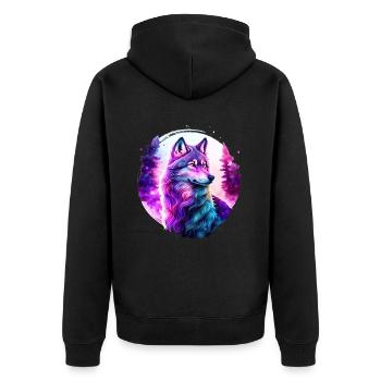 Wolf - Unisex Premium Organic Zip Hoodie - black - Back - Nico (187cm)