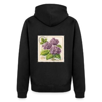 Timbre-poste Vintage fleurs violettes - Veste à capuche bio Premium Unisexe - noir - Dos - Nico (187cm)
