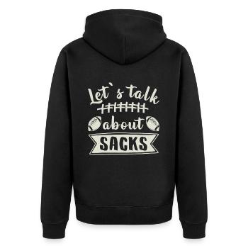 Let`s Talk About Sacks Lustiger Football Spruch - Unisex Premium Bio Zip Hoodie - Schwarz - Hinten - Nico (187cm)