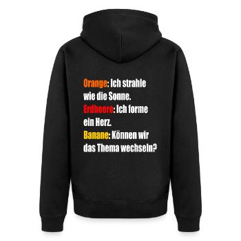 Orange Erdbeere Banane - Unisex Premium Bio Zip Hoodie - Schwarz - Hinten - Nico (187cm)